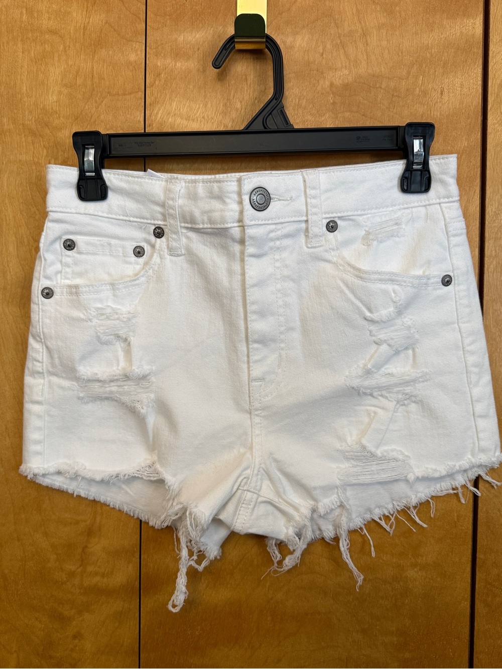 High Rise White Denim Distressed Jean Shorts Women size 6
